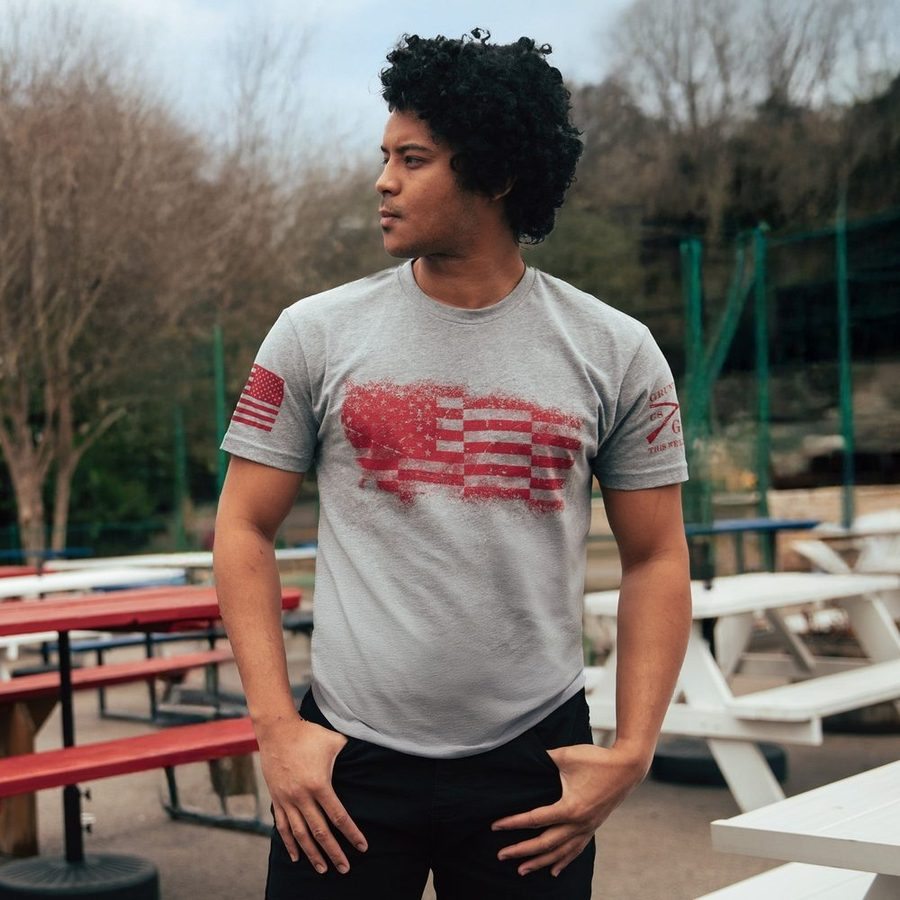 Grunt Style Tshirt - Bar Flag T-Shirt - Dark Heather Gray