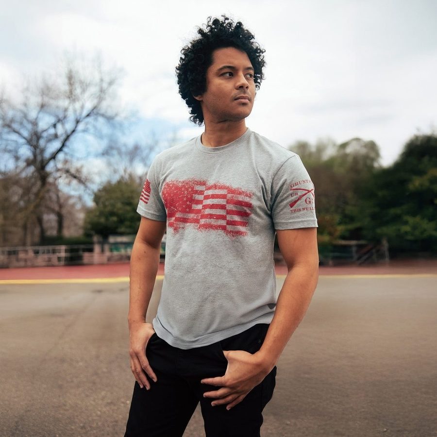 Grunt Style Tshirt - Bar Flag T-Shirt - Dark Heather Gray