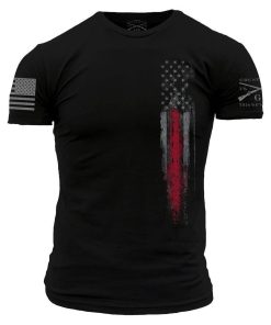 Grunt Style Tshirt - Red Line Flag T-Shirt - Black 