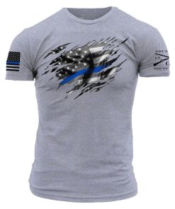 Grunt Style Tshirt - Still Standing Blue Line T-Shirt - Dark Heather Gray 