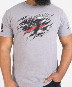 Grunt Style Tshirt - Still Standing Red Line T-Shirt - Dark Heather Gray 