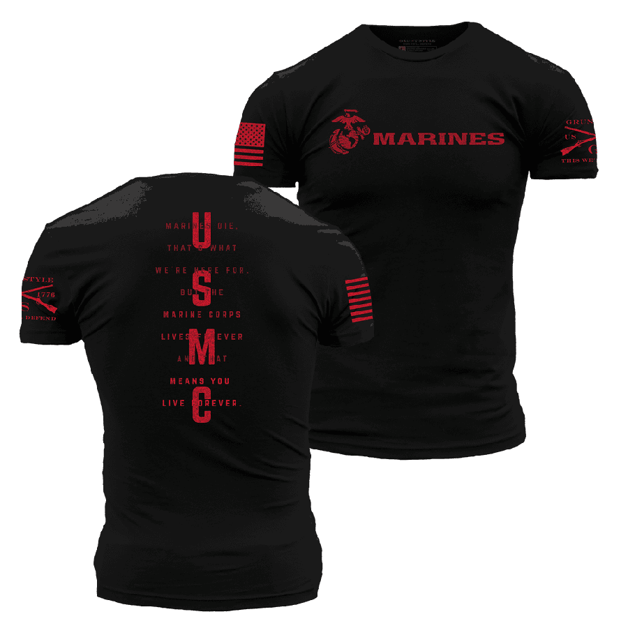 Grunt Style Tshirt - USMC - Lives Forever T-Shirt - Black