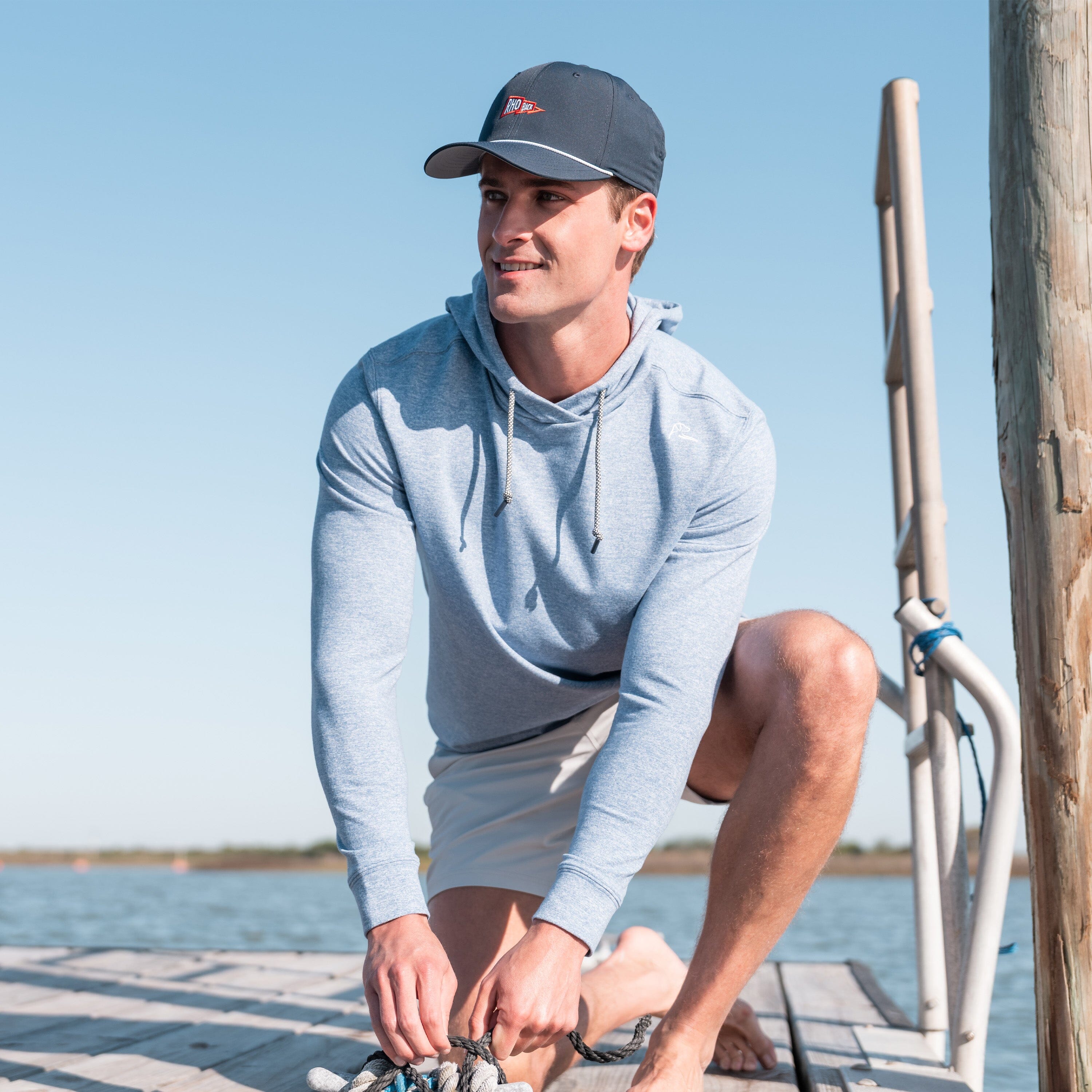 Rhoback Hoodie - Hesi Performance Hoodie | Heather - Short Stop Blue/White