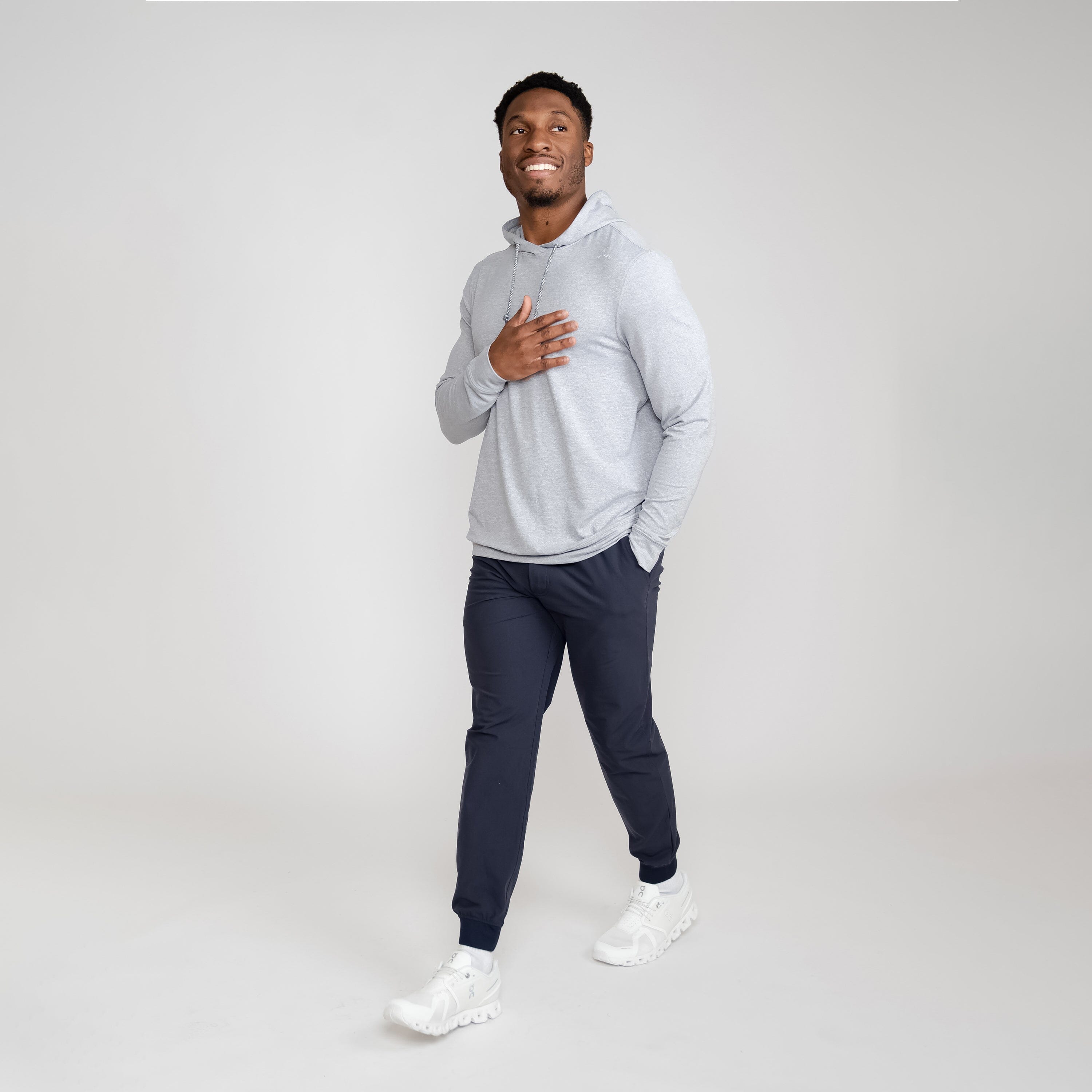 Rhoback Hoodie - Hesi Performance Hoodie | Heather - Stainless Steel/White