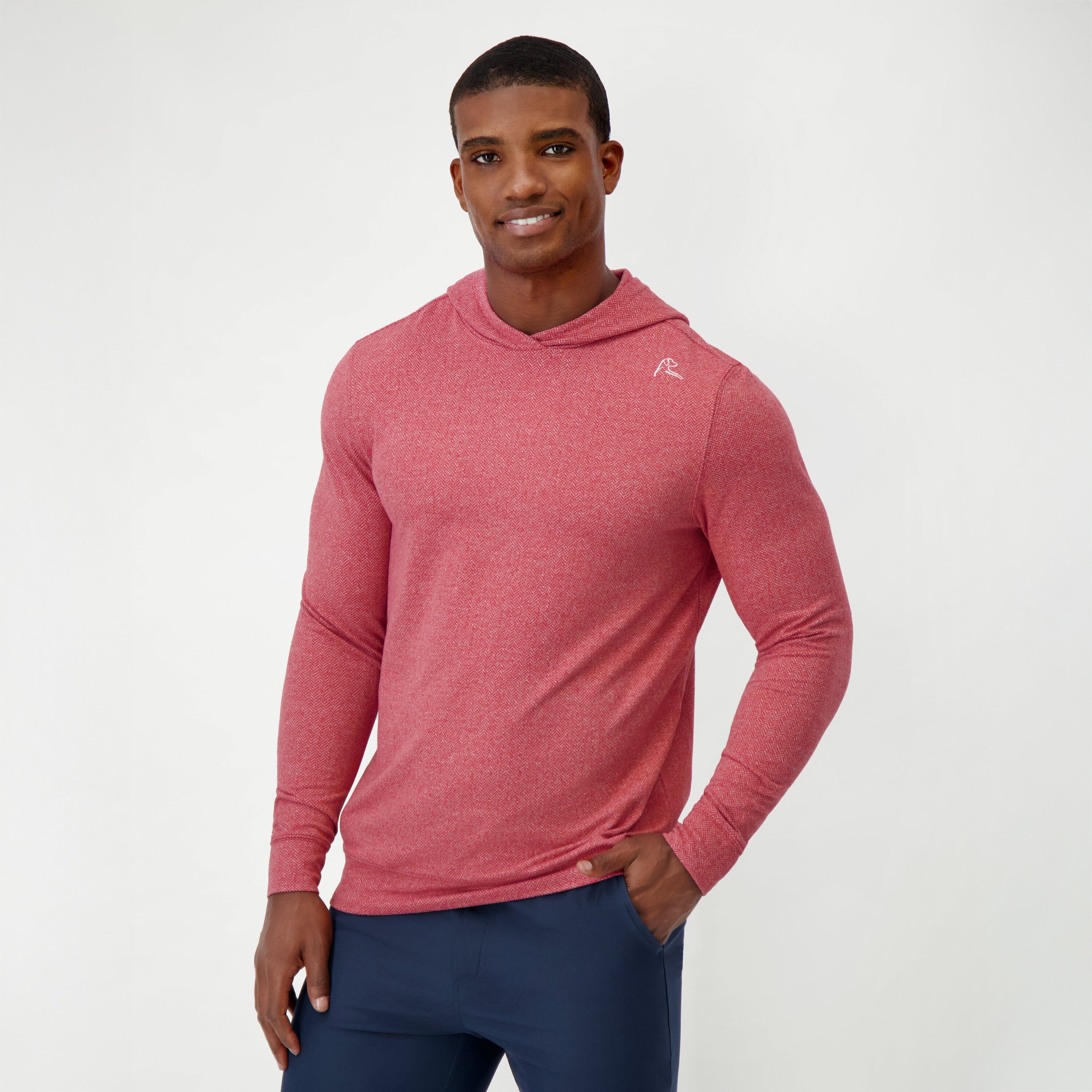 Rhoback Hoodie - Hesi Performance Hoodie | Herringbone Jacquard - Cardinal Red/White