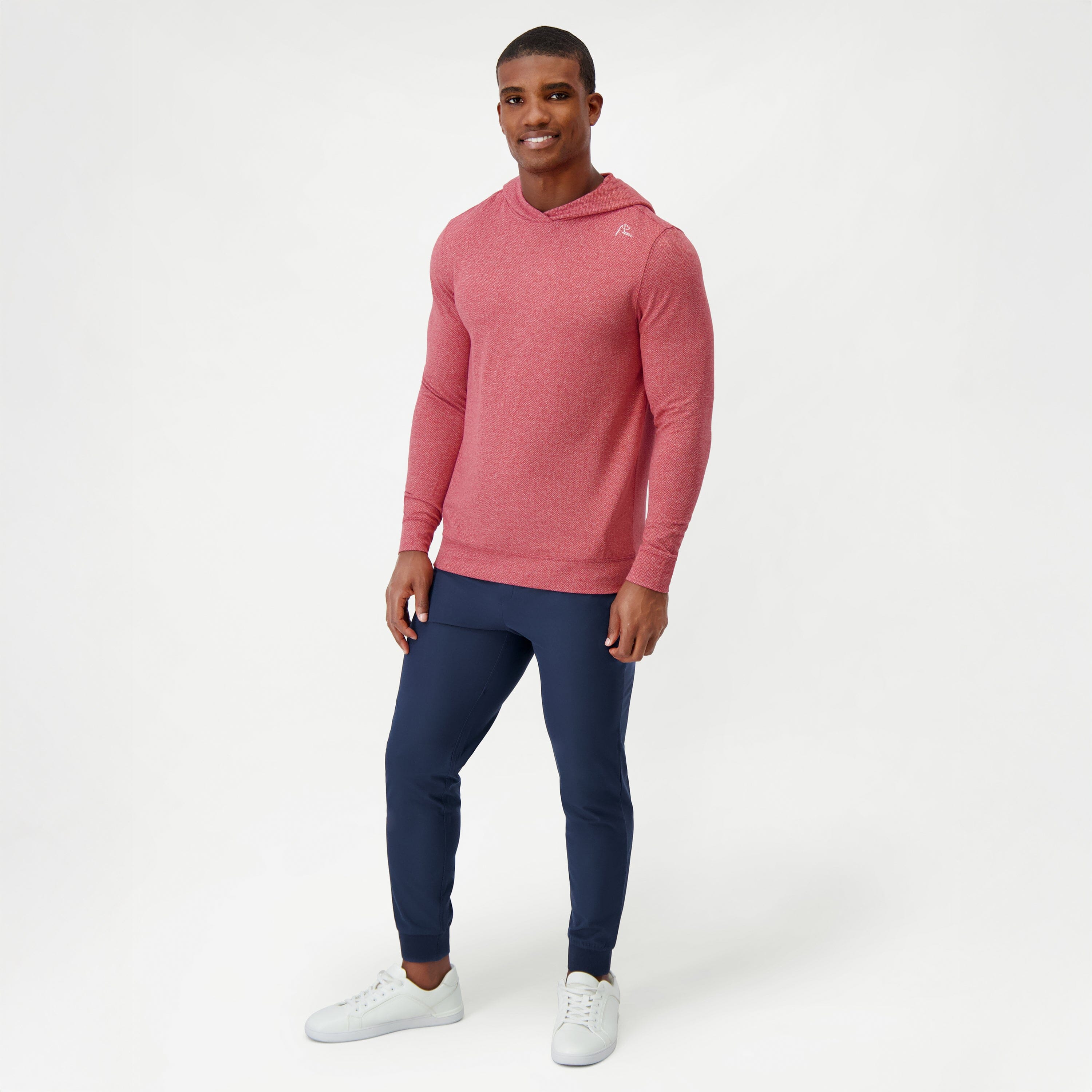 Rhoback Hoodie - Hesi Performance Hoodie | Herringbone Jacquard - Cardinal Red/White