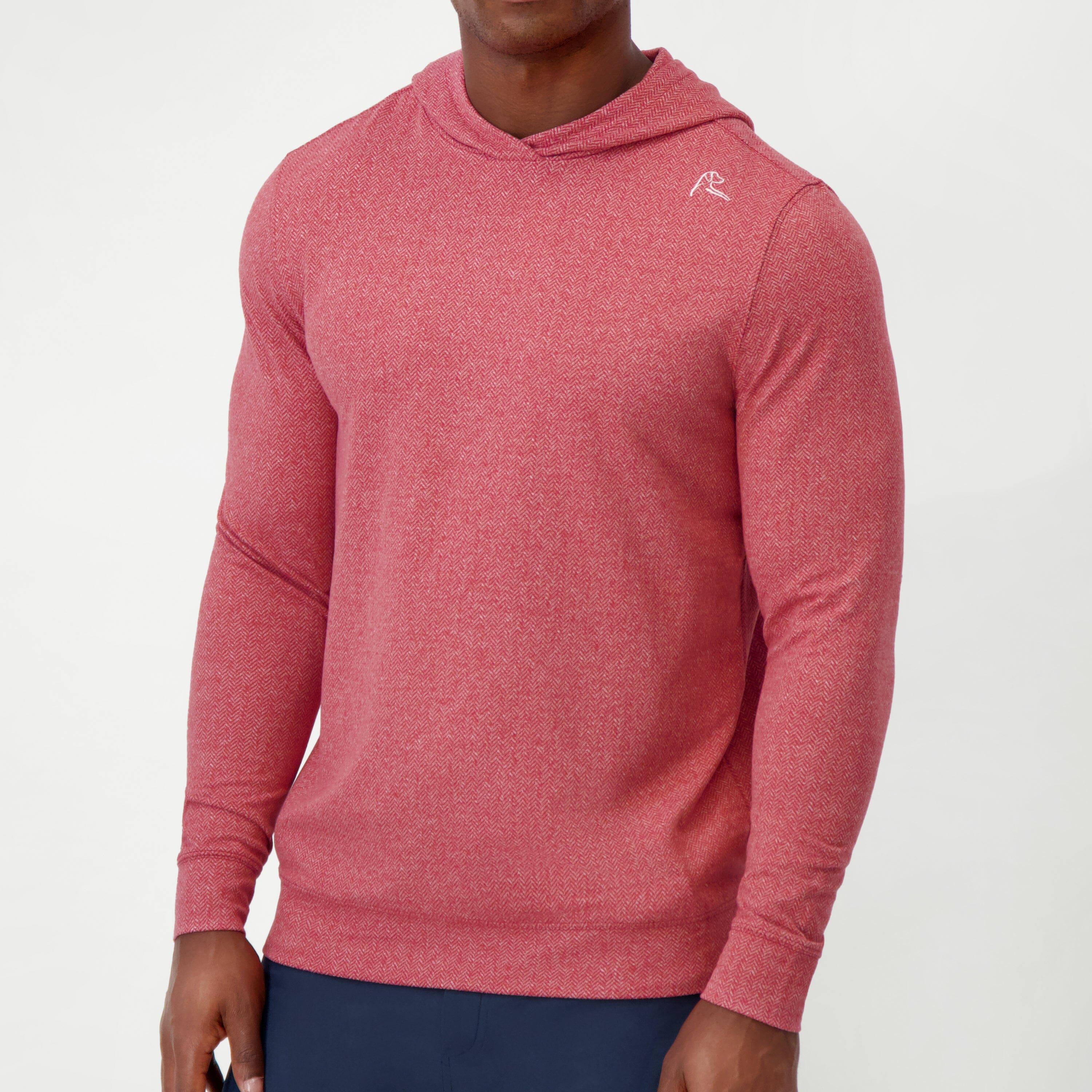 Rhoback Hoodie - Hesi Performance Hoodie | Herringbone Jacquard - Cardinal Red/White