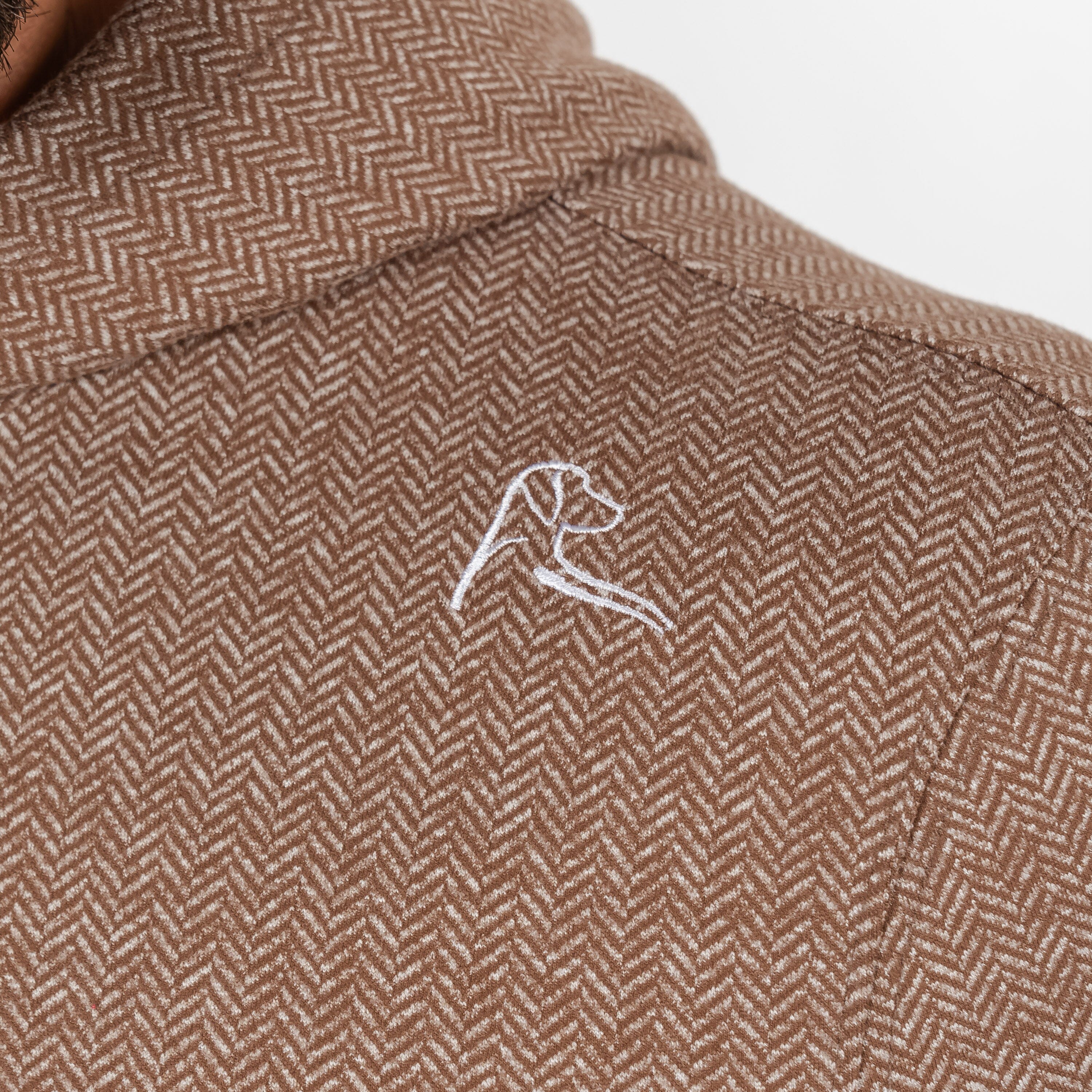 Rhoback Hoodie - Hesi Performance Hoodie | Herringbone Jacquard - Saddle Brown/White