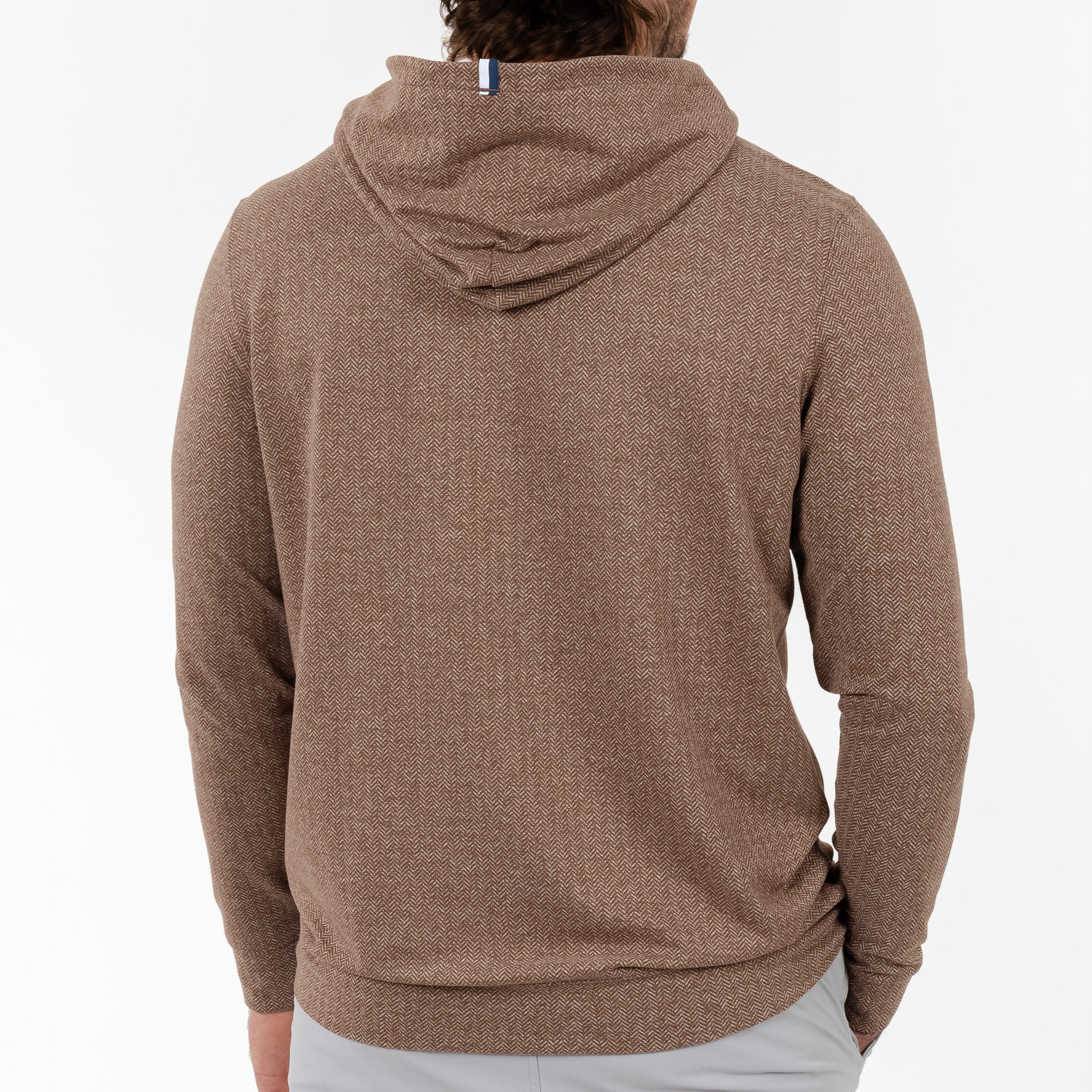 Rhoback Hoodie - Hesi Performance Hoodie | Herringbone Jacquard - Saddle Brown/White