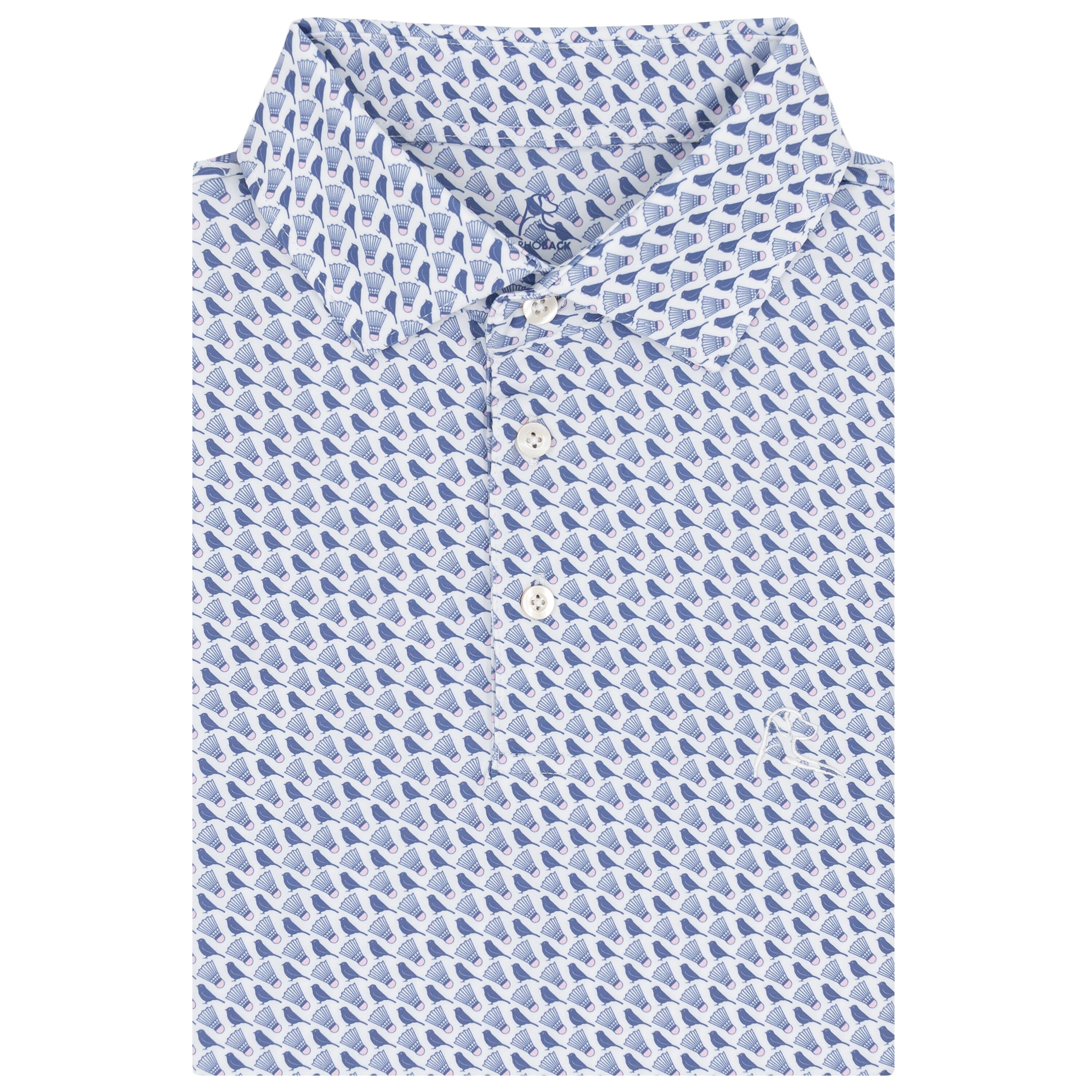 Rhoback Polo - The Birdie Shirt | Performance Polo | The Birdie Shirt - White/Dusk Blue 