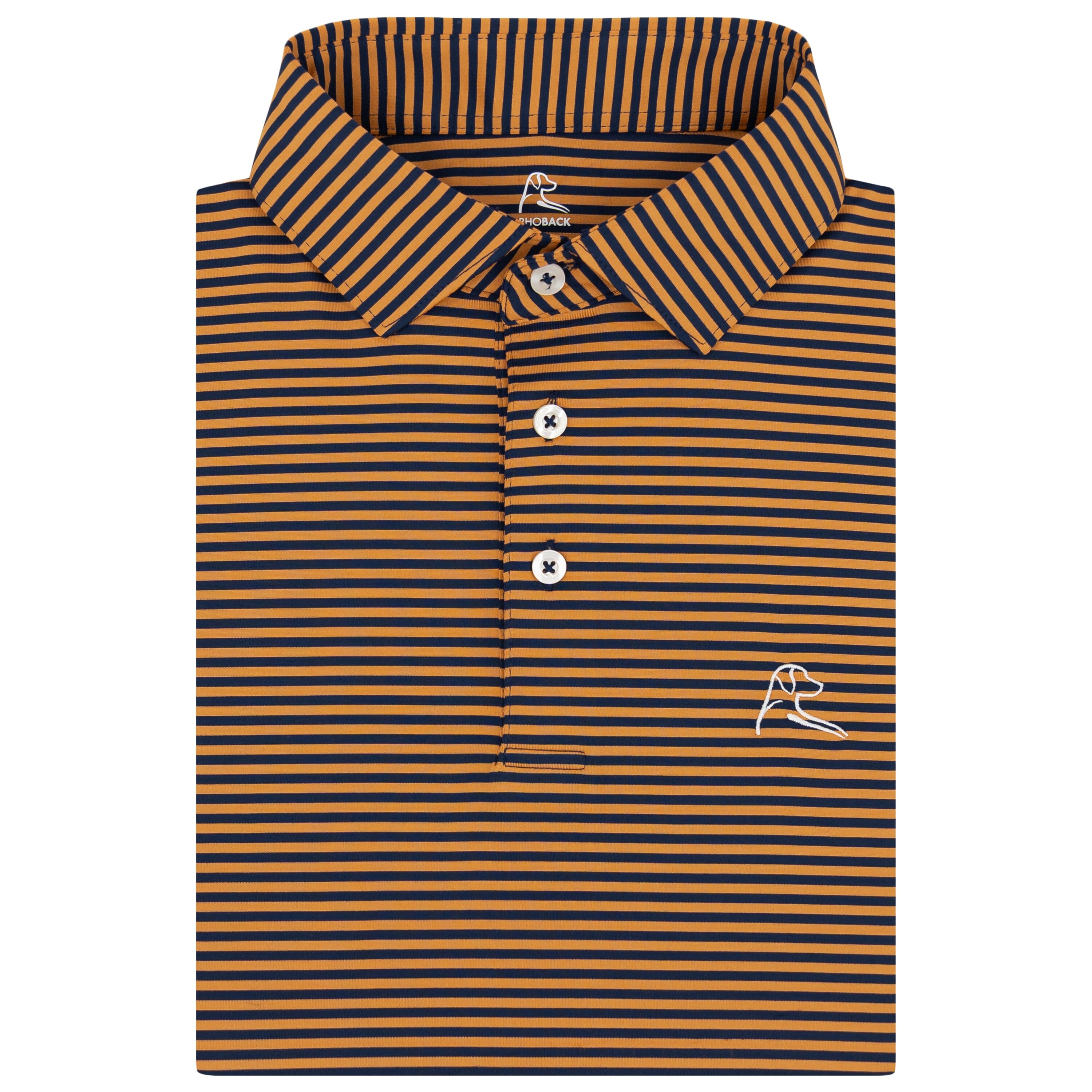 Rhoback Polo - The Birdie Stripe | Performance Polo | The Birdie Stripe - Honeyglaze/Fleet Navy 