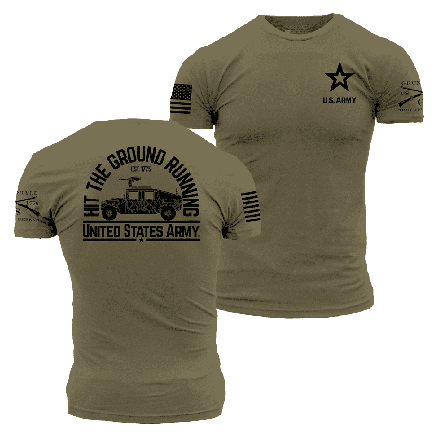 Grunt Style Tshirt - Army Hit The Ground Running T-Shirt - Military Green 