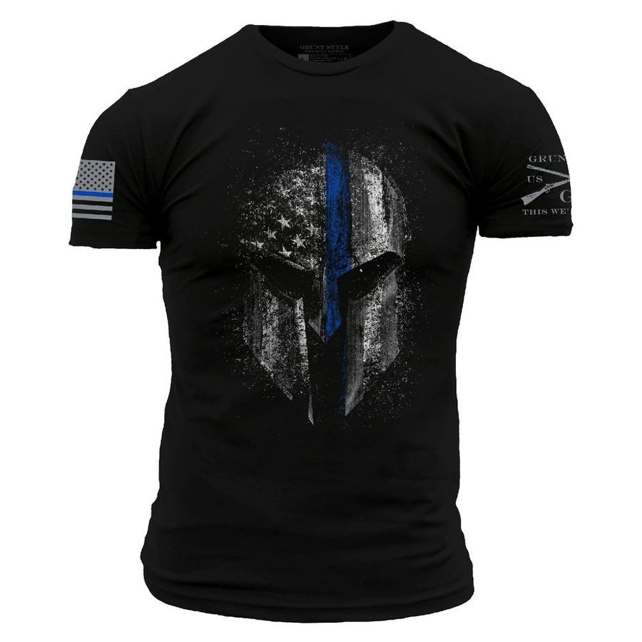 Grunt Style Tshirt - Blue Line Spartan T-Shirt - Black