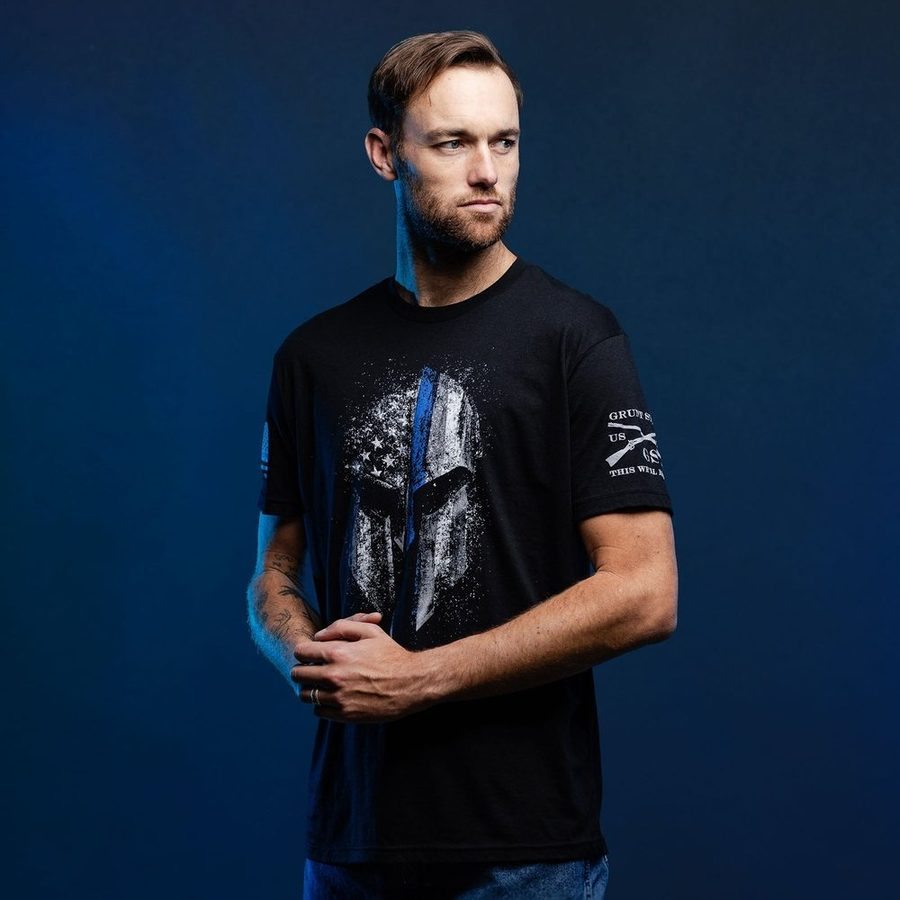 Grunt Style Tshirt - Blue Line Spartan T-Shirt - Black