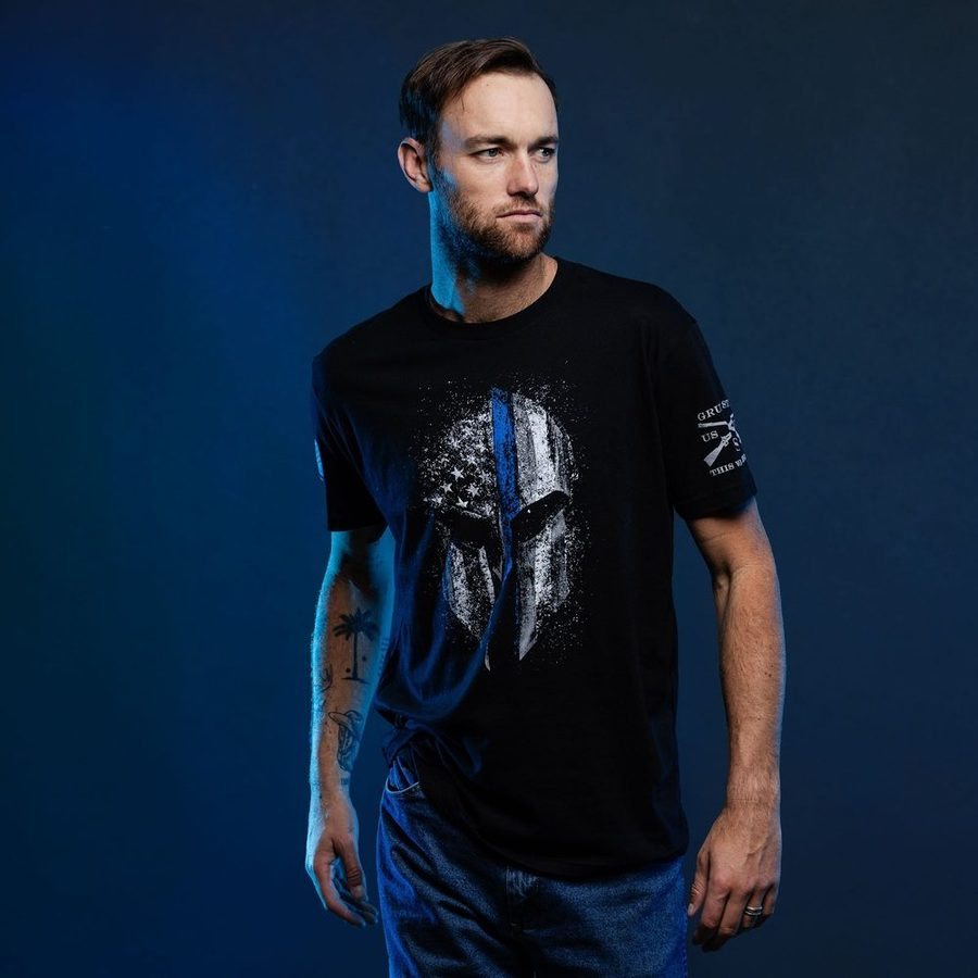 Grunt Style Tshirt - Blue Line Spartan T-Shirt - Black