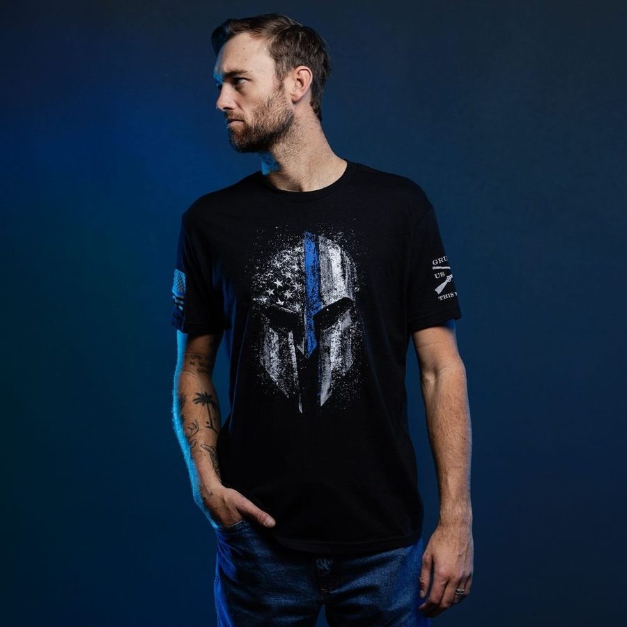 Grunt Style Tshirt - Blue Line Spartan T-Shirt - Black