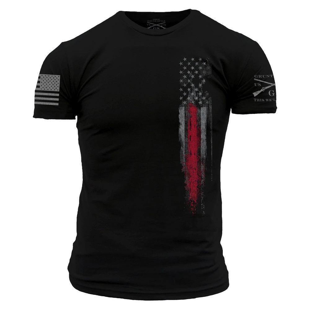 Grunt Style Tshirt - Red Line Flag T-Shirt - Black