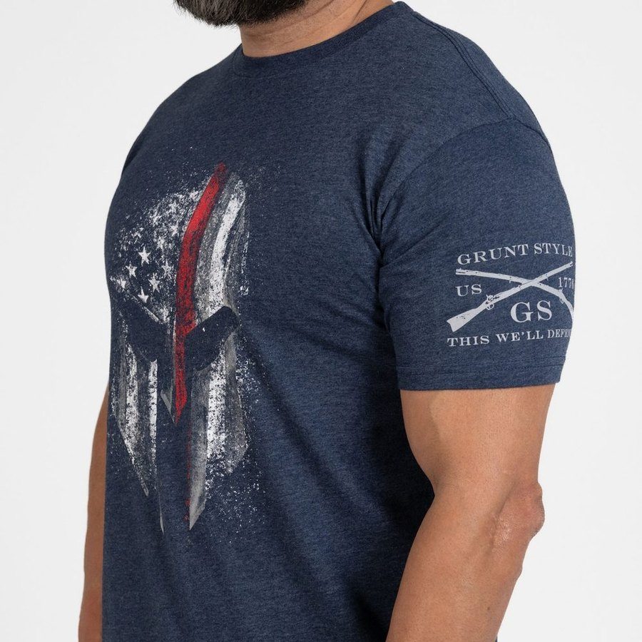 Grunt Style Tshirt - Red Line Spartan T-Shirt - Midnight Navy