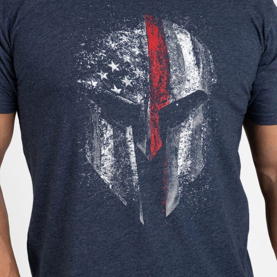 Grunt Style Tshirt - Red Line Spartan T-Shirt - Midnight Navy