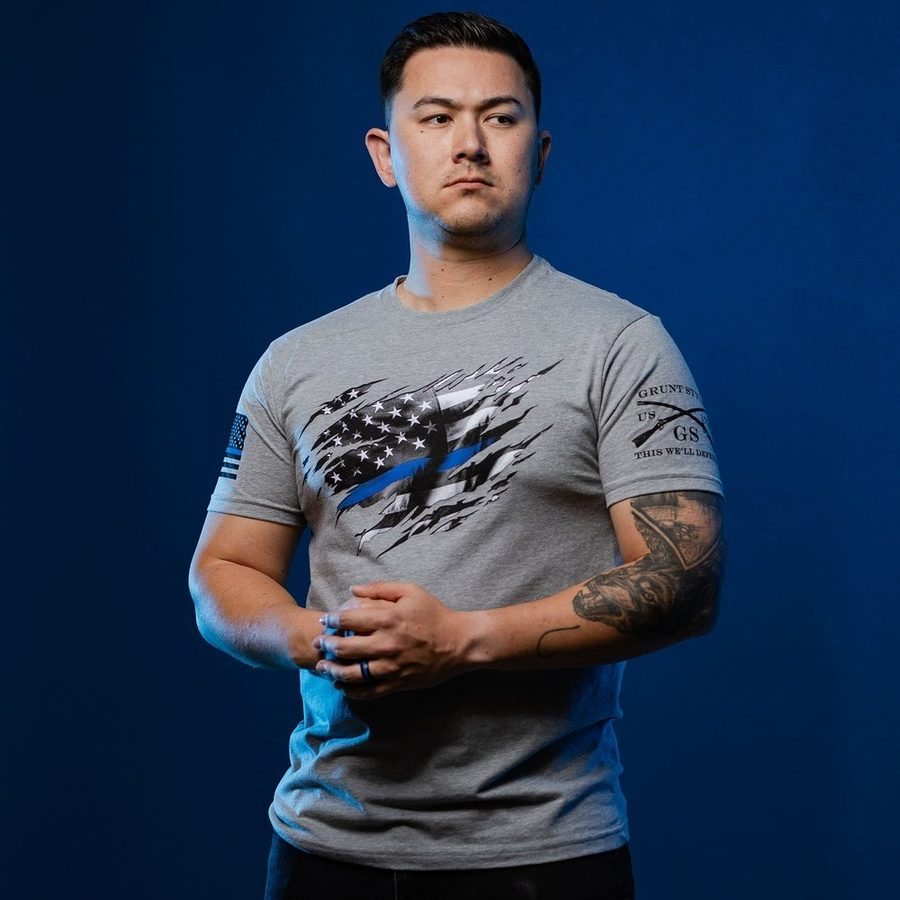 Grunt Style Tshirt - Still Standing Blue Line T-Shirt - Dark Heather Gray