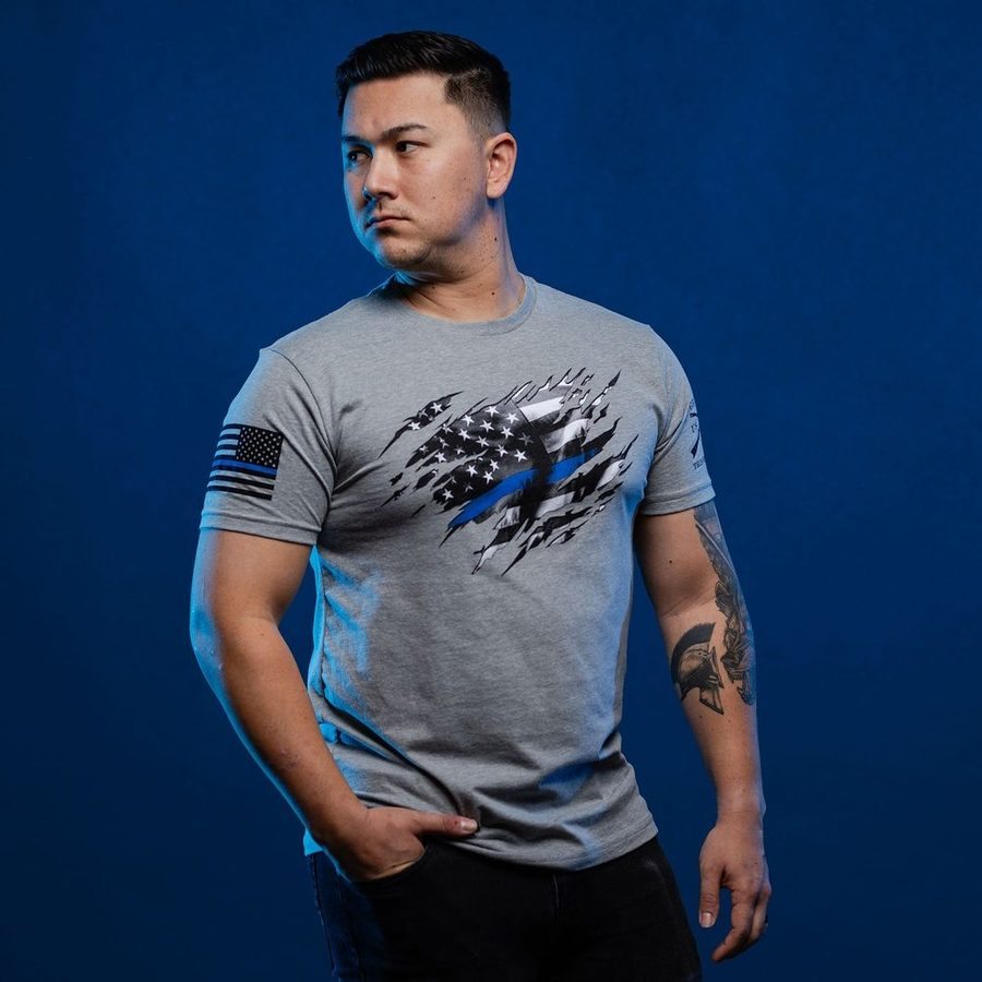 Grunt Style Tshirt - Still Standing Blue Line T-Shirt - Dark Heather Gray