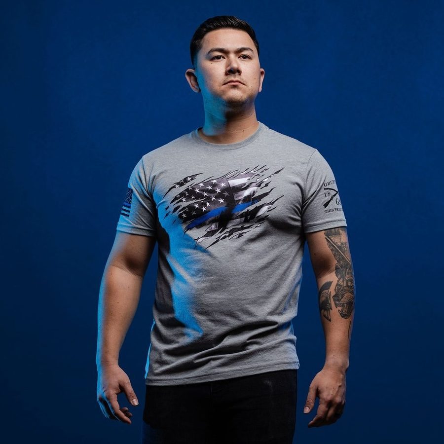Grunt Style Tshirt - Still Standing Blue Line T-Shirt - Dark Heather Gray