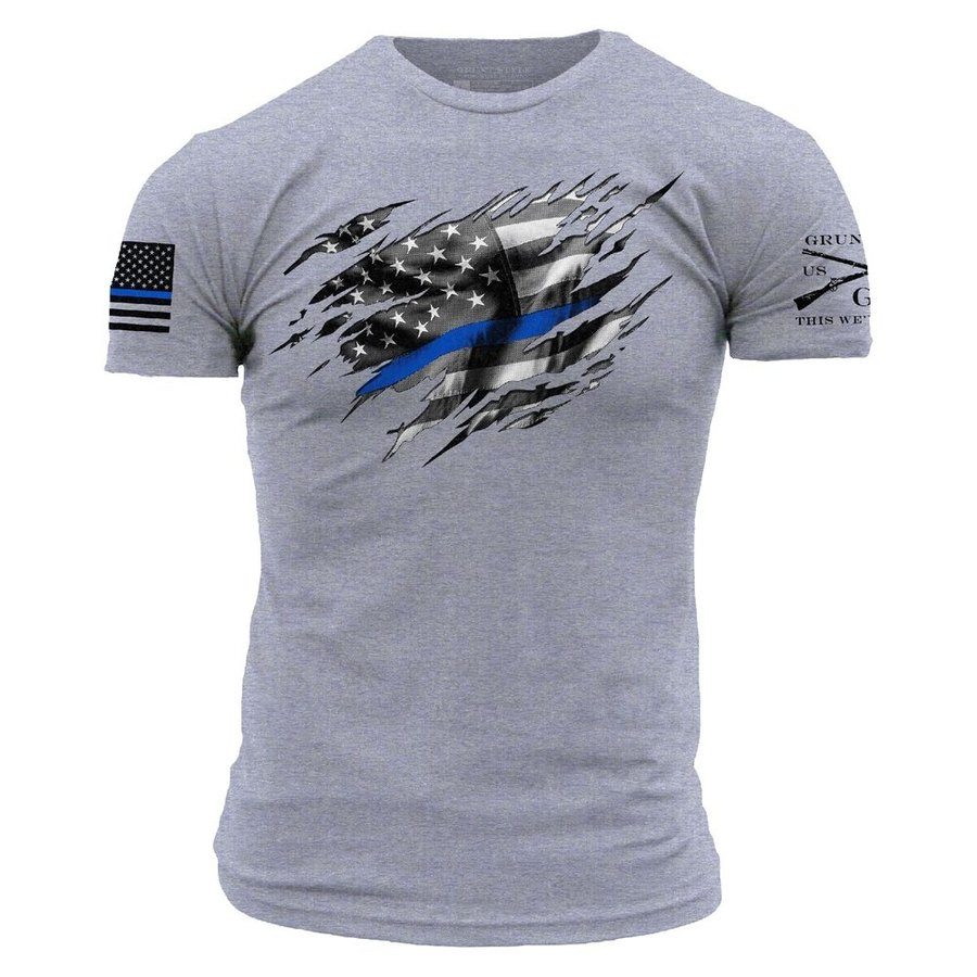 Grunt Style Tshirt - Still Standing Blue Line T-Shirt - Dark Heather Gray