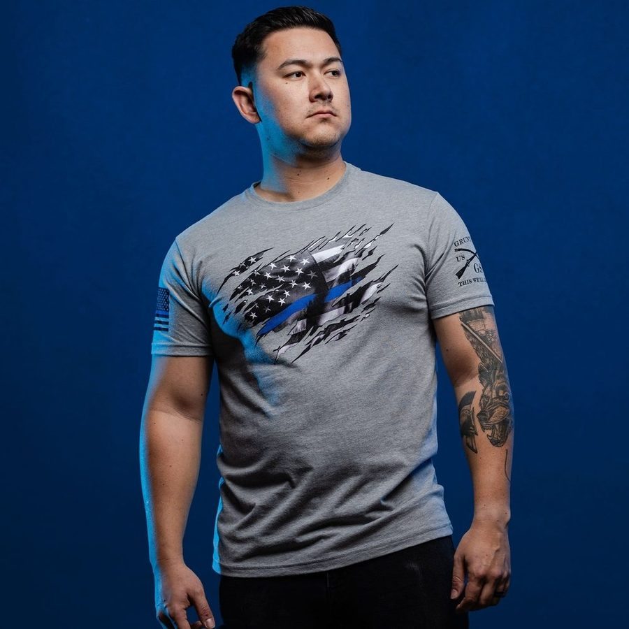Grunt Style Tshirt - Still Standing Blue Line T-Shirt - Dark Heather Gray