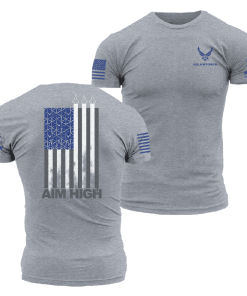 Grunt Style Tshirt - USAF - Aim High Flag T-Shirt - Dark Heather Gray 