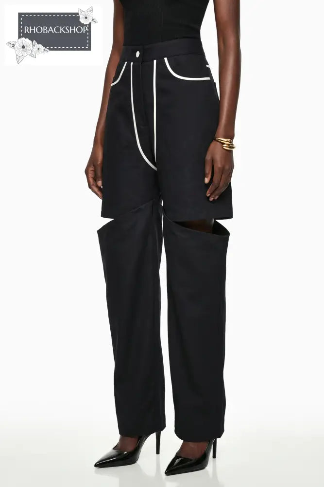 Black Cut-Out Wide Leg Trousers