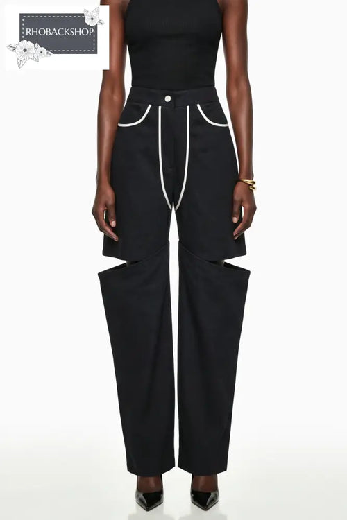Black Cut-Out Wide Leg Trousers