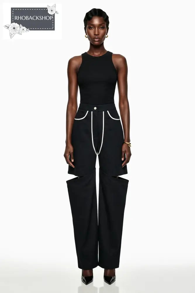 Black Cut-Out Wide Leg Trousers