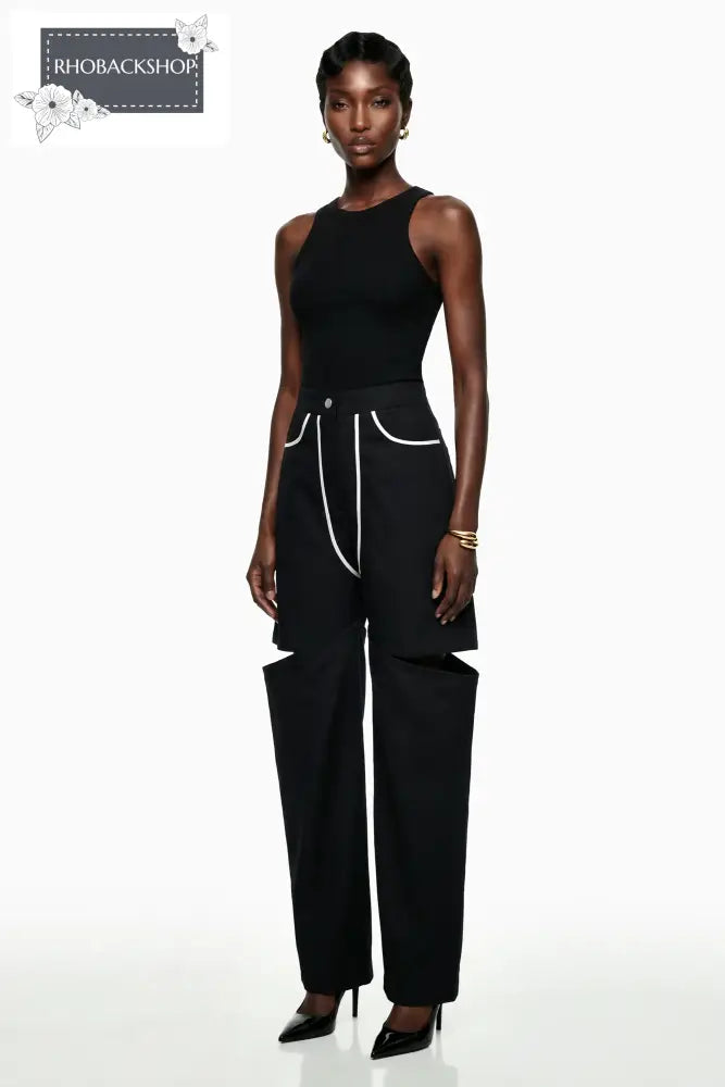 Black Cut-Out Wide Leg Trousers