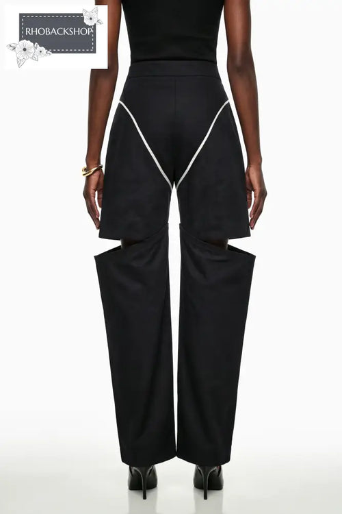Black Cut-Out Wide Leg Trousers