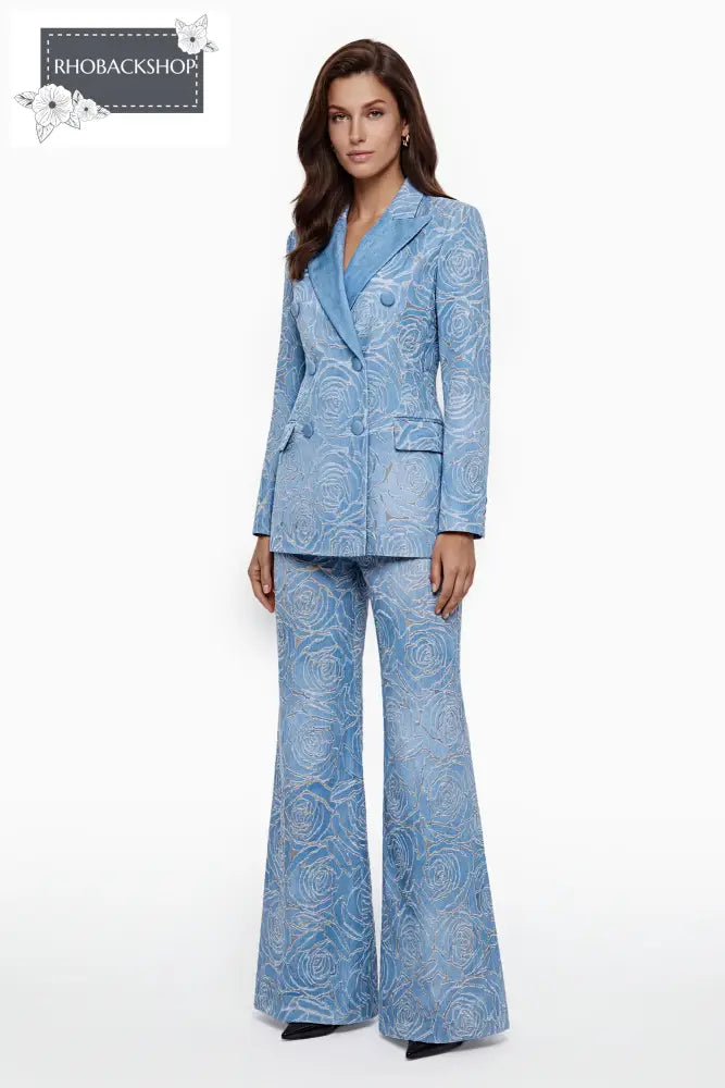 Blue Embroidered Jacket & Trouser Set
