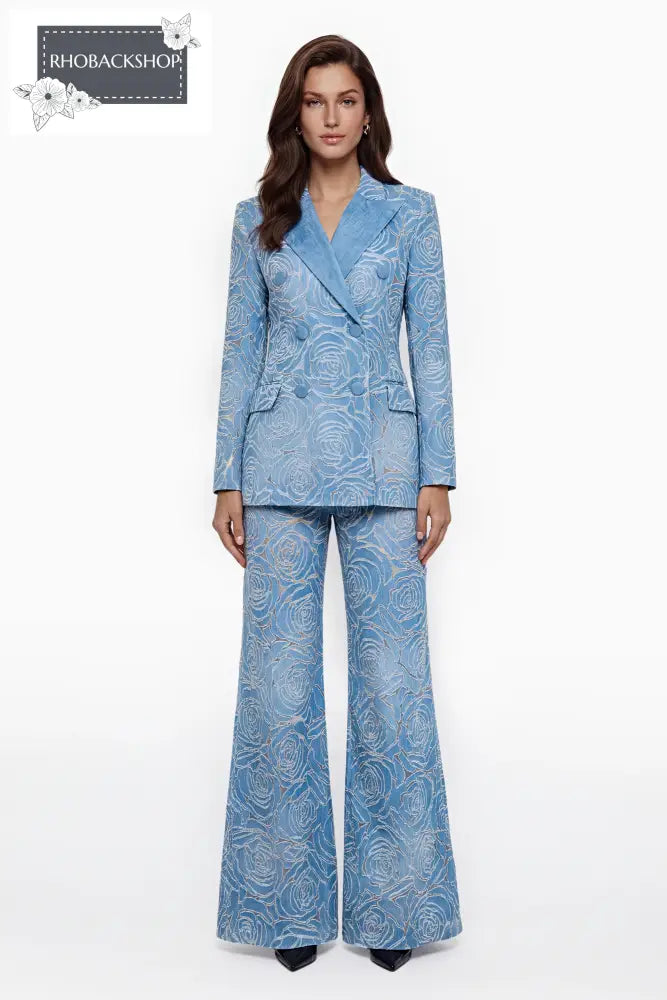 Blue Embroidered Jacket & Trouser Set