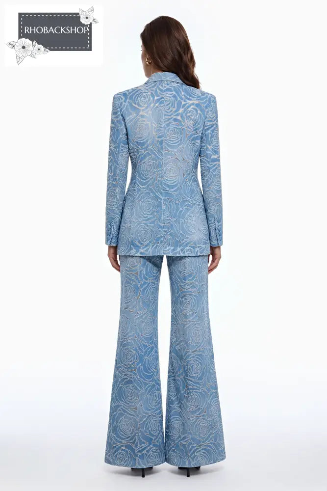 Blue Embroidered Jacket & Trouser Set