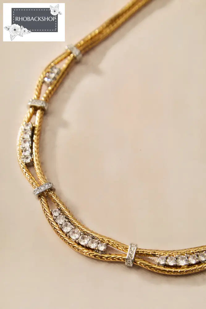 Crystal Embellished Multi Strand Chain Necklace - Gold
