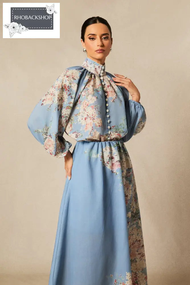 Floral Print Lantern Sleeve Blouse & Maxi Skirt Set