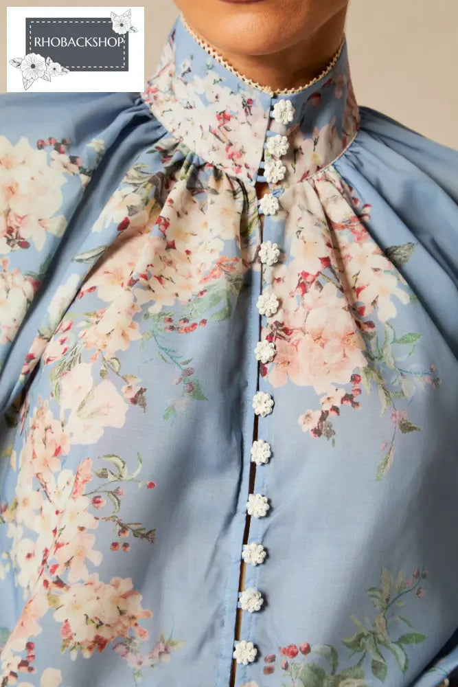 Floral Print Lantern Sleeve Blouse & Maxi Skirt Set