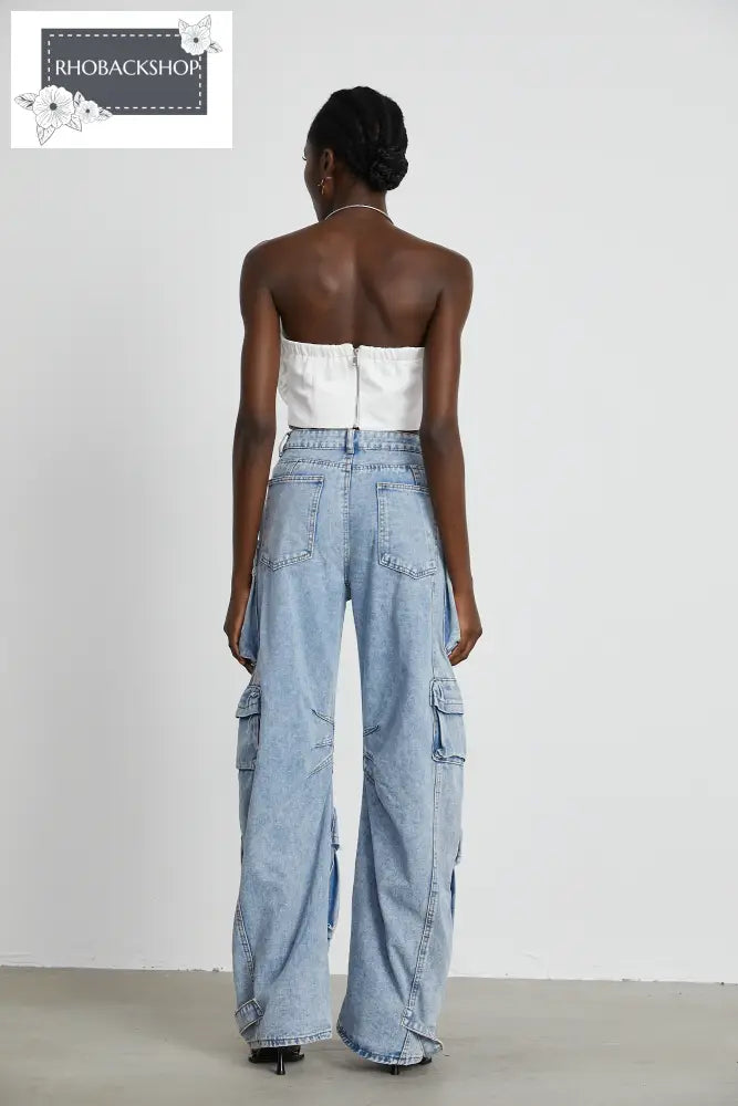 high-waisted palazzo cargo trousers