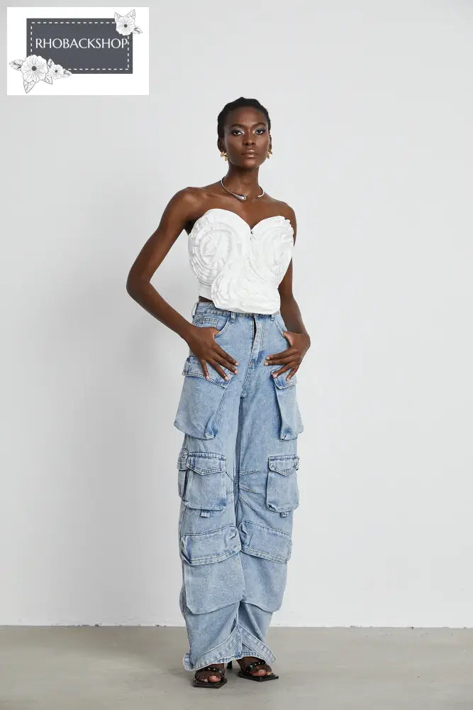 high-waisted palazzo cargo trousers