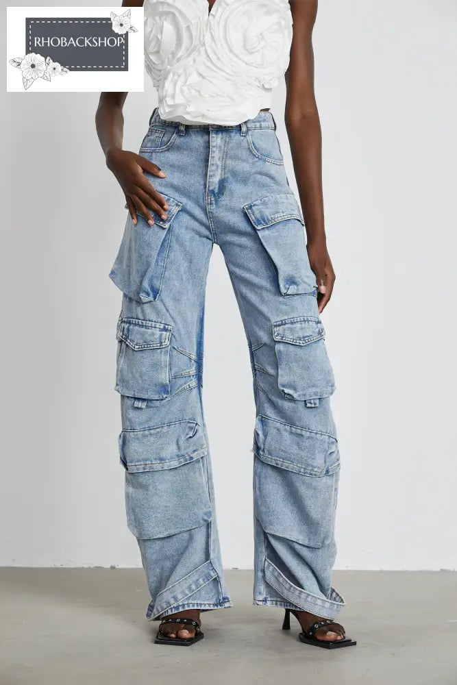 high-waisted palazzo cargo trousers