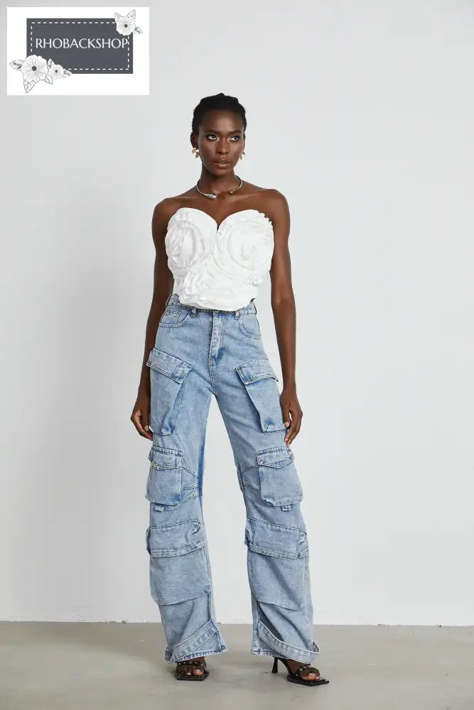 high-waisted palazzo cargo trousers