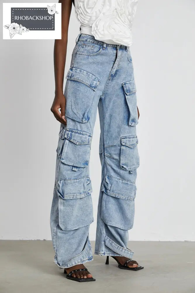 high-waisted palazzo cargo trousers