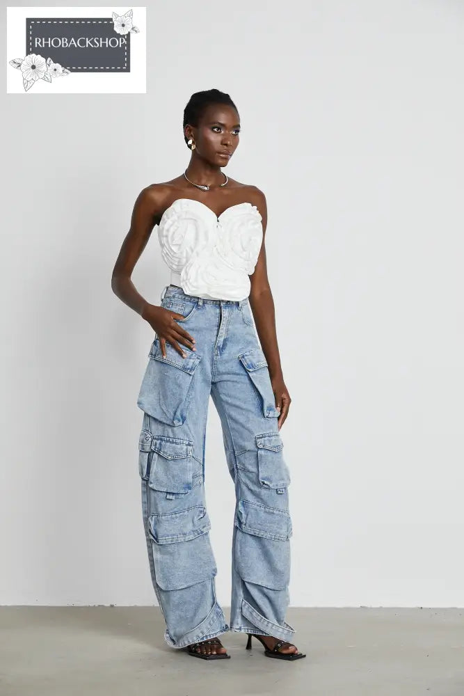high-waisted palazzo cargo trousers