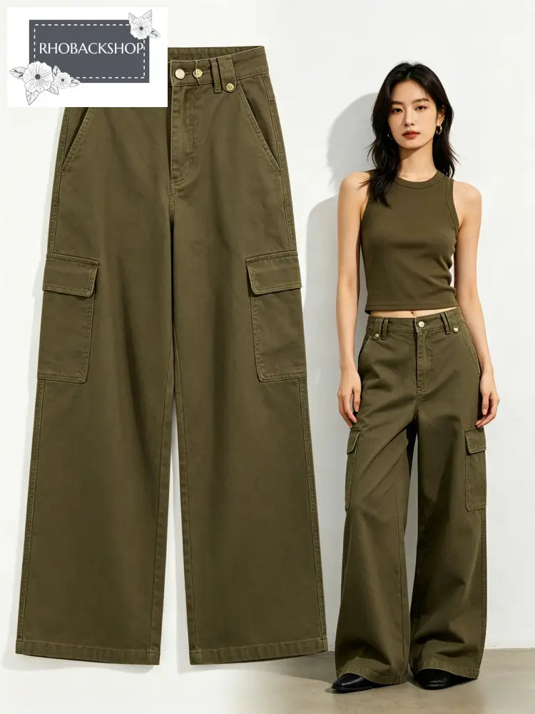 high-waisted palazzo cargo trousers - S / Military Green