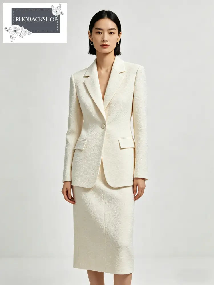 Lapel Blazer Midi Skirt Set