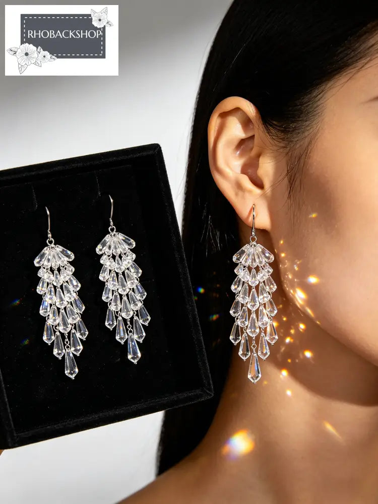 Multi Layer Crystal Fringe Dangle Earrings - Pink