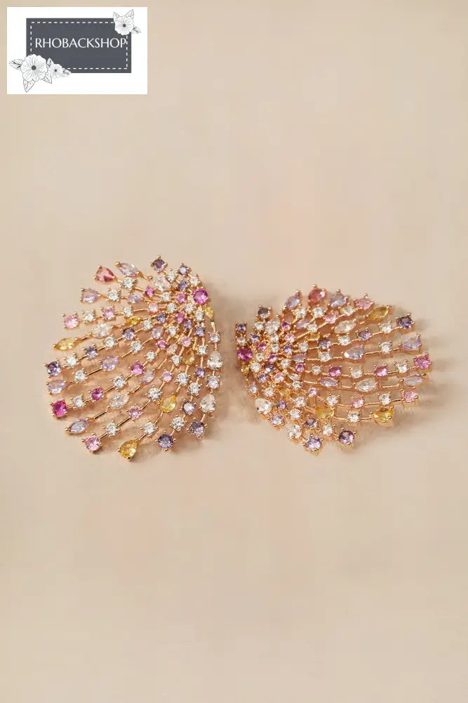 Multicolor Pave Fan Earrings - Multi